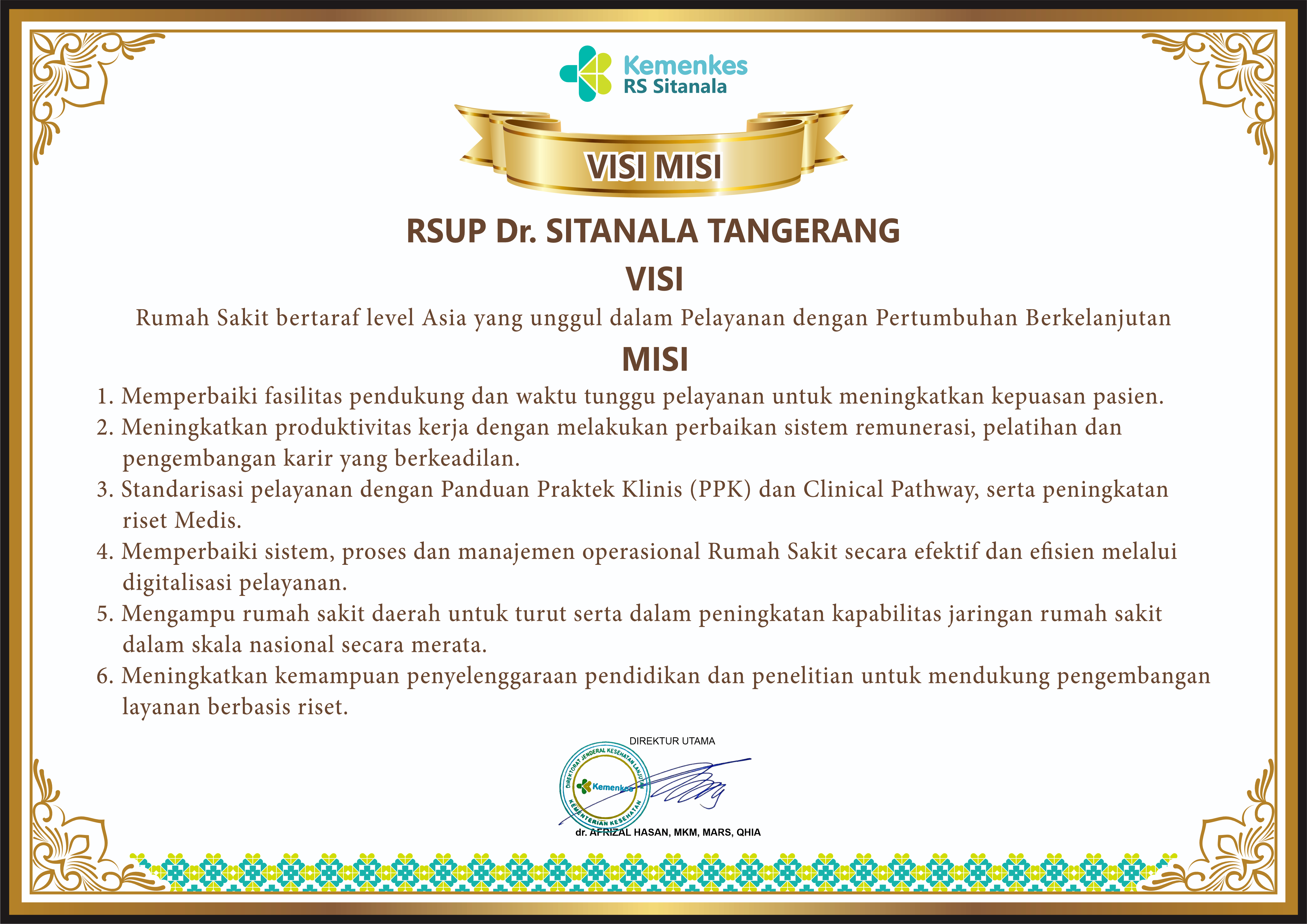 Visi dan Misi RSUP Dr. Sitanala